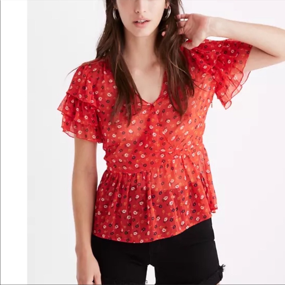 Madewell Tiered-Sleeve Peplum Top size 6 - Picture 1 of 11